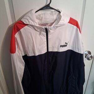 Puma White and Navy Windbreaker with Red Accents